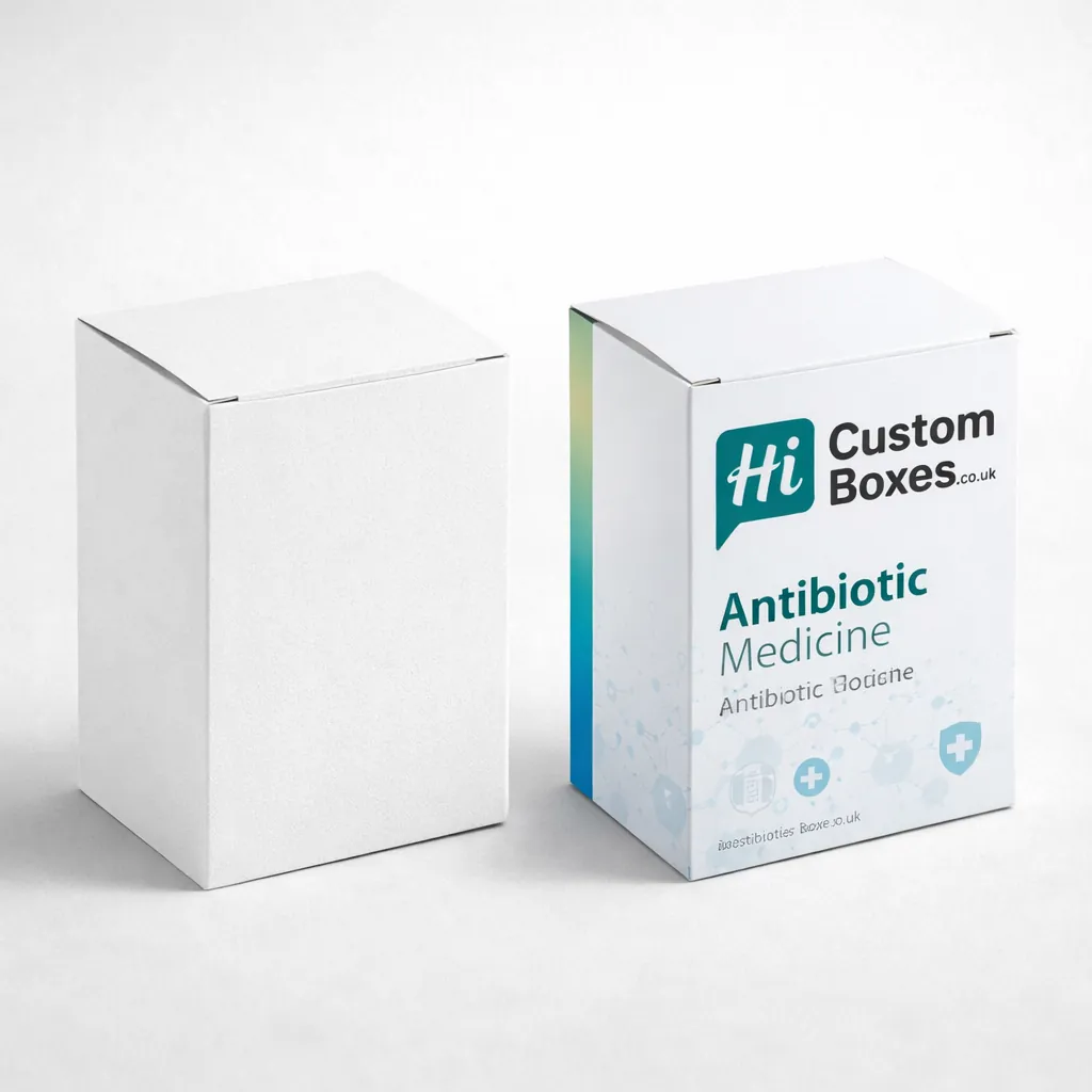Two sliding drawer-style sleeve boxes, one plain white and one featuring teal wave patterns and branding.